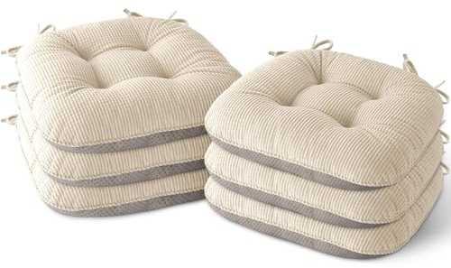 MineCozy Indoor Chair Cushions for Dining Room Set of 6 Non Slip Kitchen Chair Cushions with Ties Tufted Seat Pads 42x40x8cm/17 x16 x3 Cream