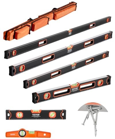 VEVOR Wasserwaagen 6er-Set, 200/120/80/60/40/25cm, Messwerkzeug mit Libellen für 45/90/180 Grad, magnetisches Box-Wasserwaagen-Werkzeug aus Aluminiumlegierung, stoßfest, SAE- & metrische Skala