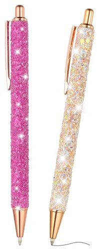 PATIKIL Glitter Ballpoint Pen, 2Pcs Sparkly Fancy Glitter Pen Retractable Press Metal Journaling Writing Pens Black Ink for Women Girls Office Birthday, Light Rose Gold Rose Red