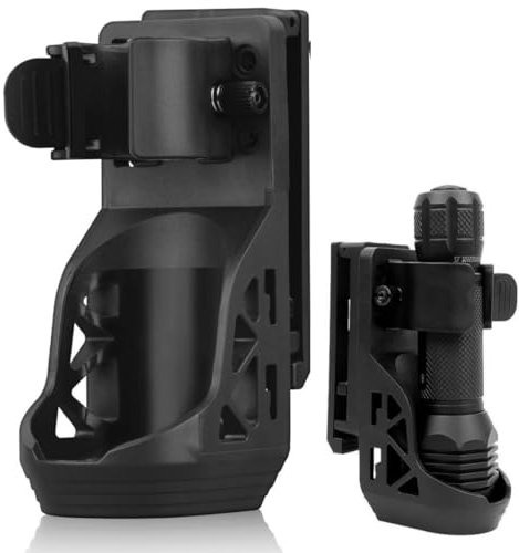 SQLJYU Ruotabile a 360 Gradi Porta Torcia Cinturone, Porta Guanti Cinturone Nero, Supporto per Torcia Tattica Militare, per Torce da 22-32 mm Fondina per Torcia