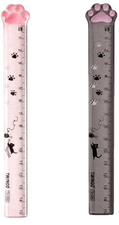 2 Stück Lineal Katze Pfote förmige, 15 cm Katzenkrallenlineal, Mini Katzenkralle Lineal, Neuheit Katzen Lineal Kinder, Bezaubernd Durchsichtig Lineal in Katzenpfoten Form, für Schule Büro Zuhause
