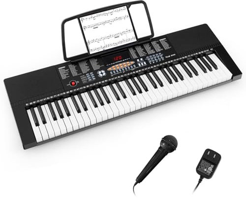 COSTWAY Pianoforte Digitale a 61 Tasti, Tastiera Elettrica con Microfono e Leggio, Pianoforte Elettrica con 300 Ritmi, 300 Timbri, 50 Canzoni, 3 Modalità di Insegnamento, per Bambini, Adulti