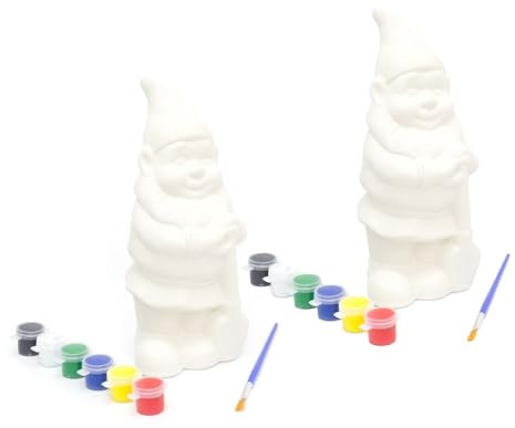Carousel Home Pack of 2 Paint Your Own Gnome with Spade | Children's Paint Your Own Garden Gnomes DIY Craft Kits | Set of 2 Paint Your Own for Kids