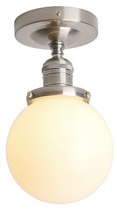 Phansthy Weiß Glas Pendelleuchte Hängeleuchte Vintage Hängelampen Deckenleuchte Pendelleuchten Küchenleuchte für Schlafzimmer,Wohnzimmer,Küche und Esszimmer Esstisch(Gebürsteter Edelstahl Farbe)