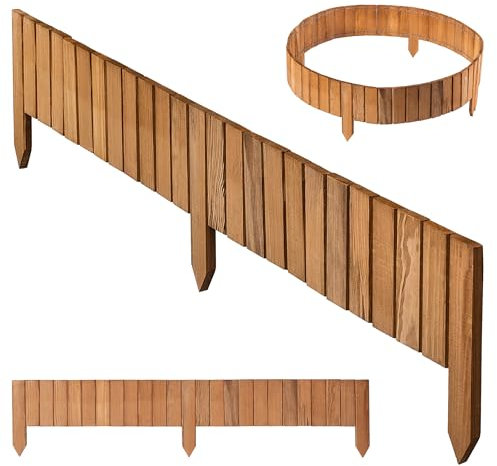 KADAX Bordure de pelouse en bois flexible - 116 x 15 cm - Bordure de parterre - Clôture de jardin flexible - Bordure de tonte - Marron clair