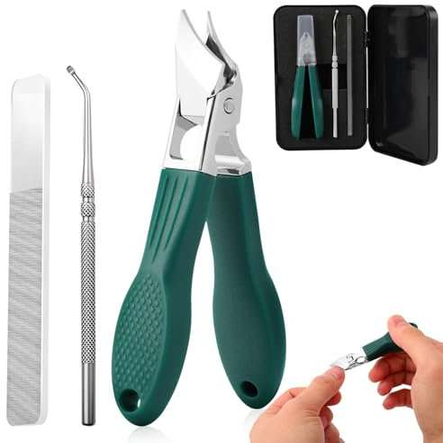 Eagle Beak Beveled Nail Clippers,Wide Jaw Opening Anti-Splash Slanted Nail Clipper,Edge Nail Clippers 3-Piece Set,Long Handle Wide Jaw Opening Anti-Splash Slanted Nail Clipper for Men Women(Green)