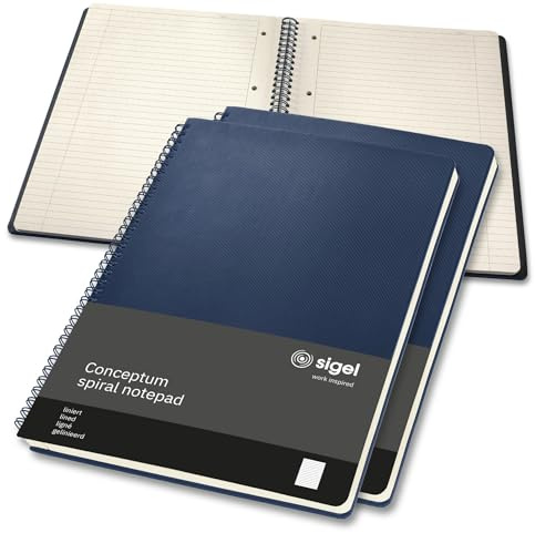 SIGEL Conceptum A4 Spiral Hardcover Notepad - Pack of 3 | CO825, midnight blue, ruled, ideal as a diary, bullet journal, idea book or writing notebook