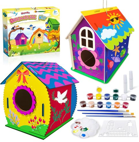 Heyzeibo Vogelhaus Bausatz aus Holz - DIY Set 2 Stück Bastelset für Kinder zu Bauen und Malen, Vogelkasten Basteln Ostergeschenke für Mädchen Jungen Kleinkinder