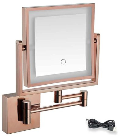 Miroir de vanité Murale ， Miroir de Maquillage Mural ， Miroir de vanité illuminée USB Miroir Rose Gold,USB