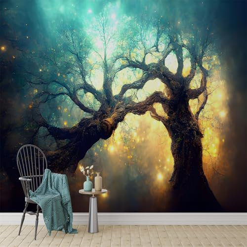 Fototapete Zauberwald 3D Effekt Selbstklebende Tapete Fantasie Landschaft Seidenstoff Wandtapete Wanddeko Wohnzimmer Schlafzimmer Kinderzimmer - 130x80cm (Breite x Höhe) - D135