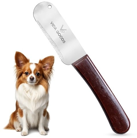 Vida Goods Dog Stripping Knife for Wire Coats – Professional Hand Stripping Tool for Terriers & Schnauzers | Stainless Steel Medium Teeth Blade, Ergonomic Wooden Handle for Undercoat Removal