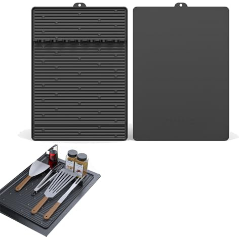 Silikon Grill Zubehör Seitenbrenner Grillmatte für Gasgrill Bodenschutz, Grillunterlage für Gasgrill Seitentische Matte BBQ Grillzubehör, Spachtelmatte für Küchen Herd Grill (Schwarz)