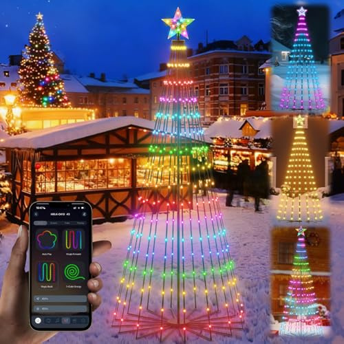 2.4M Smart Christmas Cone Tree Outdoor, App & Remote Control Lighted RGB 500 LEDs Xmas Tree Lights Decoration, Music Sync,Timer,USB Power, Multi-Color Holiday Indoor Yard Party Decor