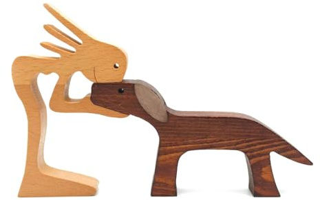KASESSS Holz Statue Deko Hund, Handgefertigt Holzfiguren Und Hund Figuren Deko, Holz Statue Geschenke FüR Hundeliebhaber, Hundefiguren Ornamente FüR Wohnzimmer Bookshelf Schreibtisch Decoration