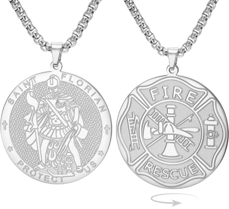 EUEAVAN St. Florian Halskette für Männer Schutzpatron Doppelseitiger Heiligen-Feuerwehrmann-Medaillenanhänger Religiöses Schutzamulett Schmuck Katholisches Geschenk Feuerwehrmann-Accessoires