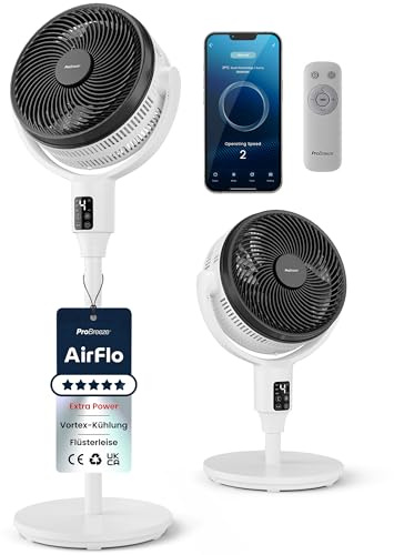 Pro Breeze AirFlo Plus Smart Standventilator 111 cm – 75% stärkerer Luftstrom, leise 29 dB, 2-in-1 Stand- & Tischventilator, WLAN, App, Alexa & Google Home für Schlafzimmer & Büro