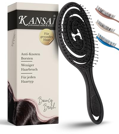 Kansai BOUNCY Brush mit flexiblen Noppenborsten I Schwarz I Hochwertige Haarbürste ohne Ziepen I Von Friseuren & Stylisten empfohlen I Entwirrungsbürste ideal für glattes & lockiges Haar
