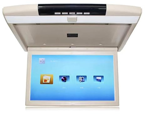 SKIHOT 17.6In Car TV Monitor,Flip TV Car 1080P FHD Digital TFT Screen,Ultra-Thin 16:9 Car Overhead Video Player Roof Mounted HDMI/IR/FM/USB/SD/Bluetooth,Built Speakers 17.3in-Beige