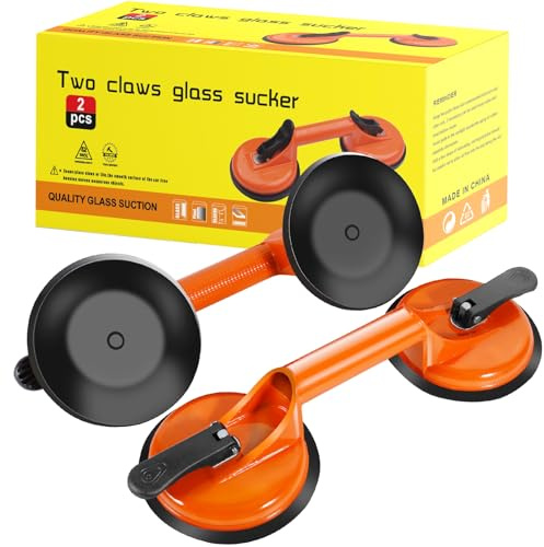 MOYKSRR Saugheber (2 Stück), Glassauger Saugnapf 100 KG Tragkraft, Ergonomischen & Rutschfesten Saugnäpfe für den Transport von Fliesen, Laminat, Glas, Möbel, Scheiben und Glas als Glasheber, Orange