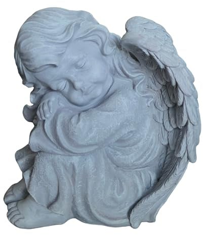 Relaxdays Grabengel, wetterfest, frostsicher, HxBxT: 24 x 24 x 15 cm, Grabschmuck, Schutzengel, Polyresin, steingrau