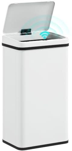 HOMCOM 50L Sensor Bin Soft Close Stainless Steel Kitchen Bin White | Automatic Touchless Motion Sensor, Fingerprint Resistant, Hygienic Gyms, Home Office, Assembly Required