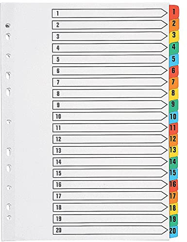Q-Connect Index A4 Multi-Punched 1-20 Reinforced Multi-Colour Numbered Tabs KF01521