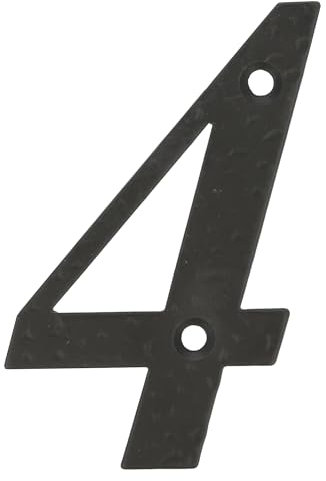 Amig - Nummer für Haus- oder Torwände | Nr. 4 | 100 x 65 mm | für Wände oder Außenbereiche | aus schwarzem Epoxid-Finish | Schmiede-Stil | Inklusive Stollen und Spanplatten