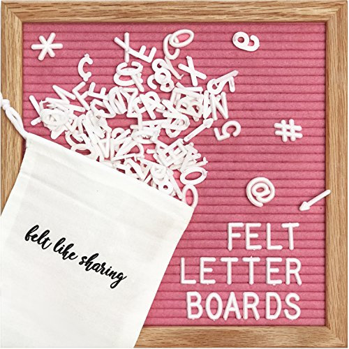 FilzBriefablage, 25,4 x 25,4 cm, veränderbares Buchstabenbrett mit Buchstaben, weiß, 300 Stück – FilzNachrichtenbrett, Eichenrahmen, Holzbriefbrett für BabyAnkündigungen, Meilensteine,