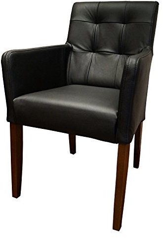 Quattro Meble Schwarzes Echtleder Esszimmerstühle Massivholz Stühle David Arm Pik Lederstühle Sessel mit Armlehnen Echt Leder Esszimmer Stuhl