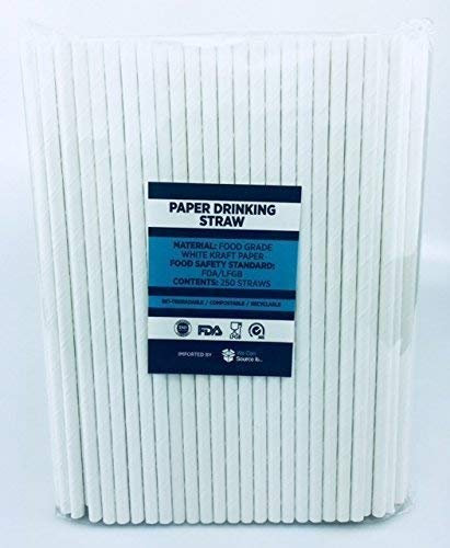 Bag of 250 Paper 100% Biodegradable/Eco-Friendly Drinking Straws (20cm / 8inch) by wecansourceitltd® - Available in Black and White - BAN The Plastic Straw!! (White)