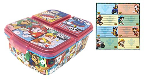 Theonoi Kinder Brotdose Lunchbox Sandwichbox - Brotdose Kinder Lunchbox mit Fächern - Brotbox mit Unterteilung - BPA frei mit Namensaufkleber (Paw Patrol)