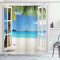 ABAKUHAUS Tropisch Duschvorhang, Tropical Beach Palmen, Stoffliches Gewebe Badezimmerdekorationsset mit Haken, 175 x 240 cm, Grün Weiß Blau