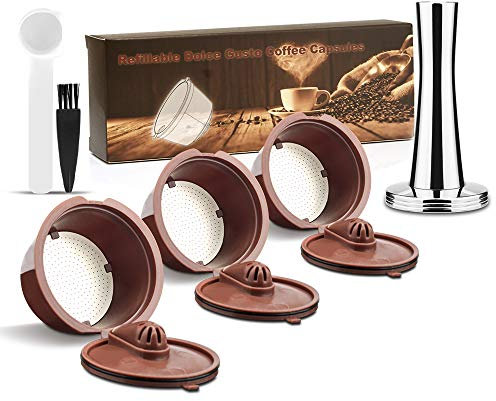 i Cafilas - Lot de 3 capsules à café réutilisables et rechargeables en acier - Pour Dolce Gusto - Plus de mousse (capsules à café et pressoir)