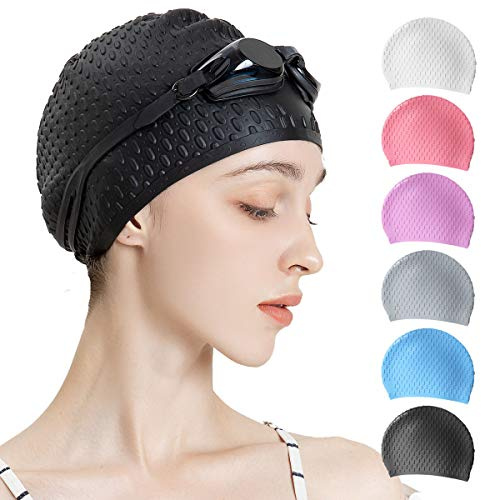 Tripsky Silicone Swim Cap,Comfortable Bathing Cap Ideal for Curly Short Medium Long Hair, Swimming Cap for Women and Men, Shower Caps Keep Hairstyle Unchanged (Black)