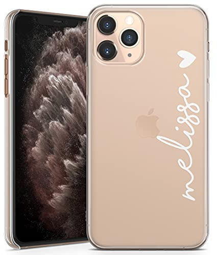 TULLUN Personalised Phone Case for iPhone 11 - Clear Hard Plastic Custom Cover Name & Heart Text Individual Style Your Initials Name Text - White Name & Heart