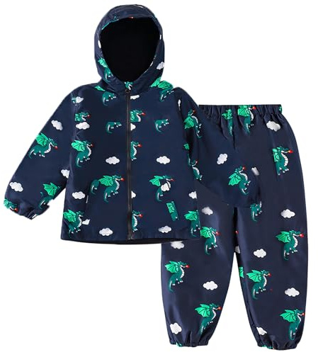 LZH Toddler Boys Girls rain suit Waterproof Hooded Rain Jacket Pants Suit | Patterned toddler raincoat waterproof for outdoor activities, everyday wear, rainy and snowing days