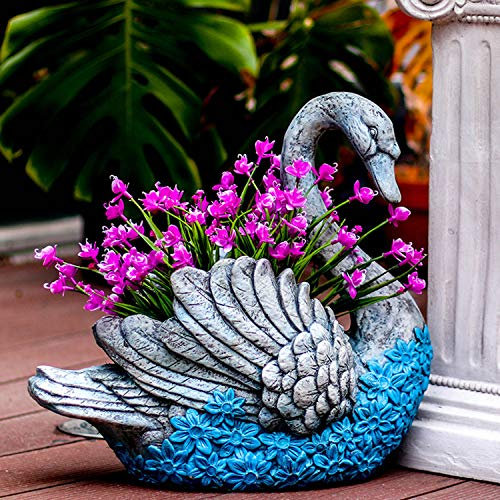 ZNKZJ Swan Planter Sukkulenter Blumentopf, handgegossener Stein Geprägter Effekt Kreativer Gartenpflanzentopfbehälter , für Balkon-Außenhof,Male