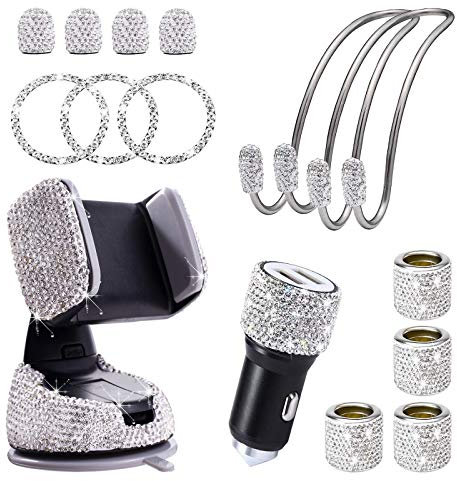 Auto Zubehör Innenraum Frauen, Autozubehör Innenraum Glitzer, Auto Deko Glitzer, Car Accessories Interior Girls, Bling Bling Auto Dekoration Ventilkappen, Usb Adapter, Handyhalterung Set Geschenk