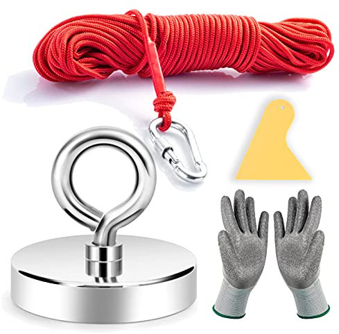 Neosmuk Magnet-Angel-Set, 7,6 cm CNC-gefräste Stahlbasis im Durchmesser, starkes 20 m Seil, rutschfest, ideal zum Magnetfischen und Apportieren von Gegenständen im See