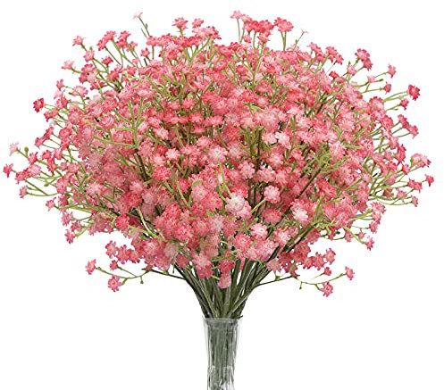 N&T NIETING Gypsophila - Lot de 10 fleurs artificielles gypsophile - Bouquets de fleurs artificielles pour mariage, fête de mariée, décoration de la maison (rose et rouge)
