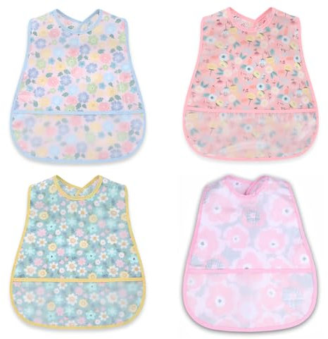 norinori Baby Lätzchen Wasserdicht Lätzchen mit Tasche 4 Stück Babylätzchen Kinder Lätzchen Passend für 6-24 Monate boys girls
