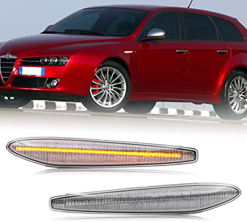 Gelbe LED Seitenblinker für Alfa Romeo 159 Sportwagon Spider Brera Typ 939 Klarglas Seitenblinker Repeater Markierungsleuchten