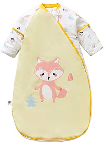 Chilsuessy Baby Winter Schlafsack mit abnehmbaren ärmeln 2.5 Tog Ganzjahres Schlafsack Langarm Kinderschlafsack Babyschlafsack aus ganz soft natürlich Baumwolle, Fuchs, M/Babyhöhe 70-80cm