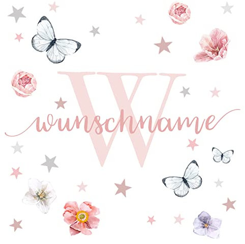 Little Deco Wandtattoo Blumen Schmetterlinge & Wunschname DL318 Motiv 11 M