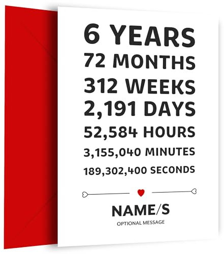 Personalised 6th Wedding Anniversary Card for Husband or Wife | 6th Anniversary Card for Couple | Married for 6 Year as Husband and/or Wife