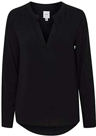 ICHI IHMAIN LS2 Damen Lange Bluse Langarm Basicbluse aus Reiner Viskose Nachhaltige zertifizierte EcoVero Viskose V-Ausschnitt Regular Fit