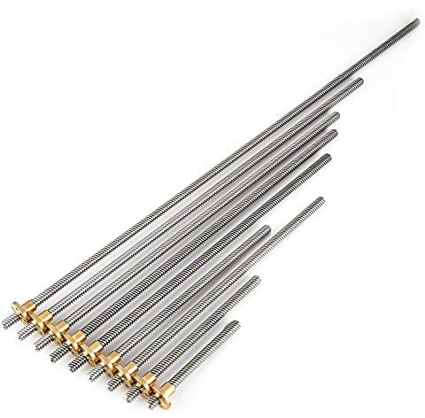 Asta per Vite T8, Vite di Comando per Asta Filettata Trapezoidale in Acciaio Inossidabile da 8 Mm e Dado in Ottone per Stampante 3D(300mm)