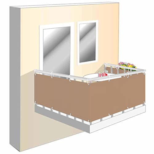 Wind und Sichtschutz Stoff für Balkon 95x750cm, Balkonbespannung Sichtschutz Einfache Montage durch Ösen Balkon Sichtschutz + für Balkongeländer, Terrasse & Garten Khaki
