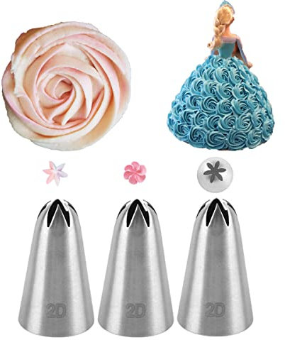 2D Piping Nozzle,Large Drop Flower Piping Tip,2D Closed Star Icing Nozzle for Cake Decorating,3 Pcs