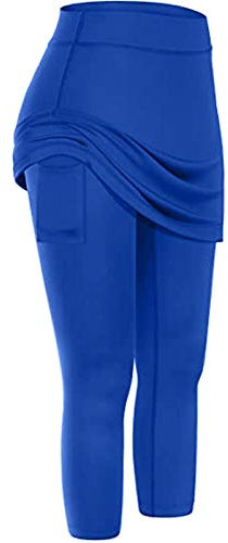 Tennisrock Damen mit Hose Sport Leggings Damen Yoga Hose mit Rock 3/4 Trainingshose Hosenrock Mädchen Sportleggings High Waist Strumpfhose Einfarbig Jogginghose Laufhose Pants
